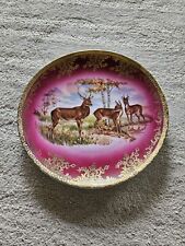 Antique Royal Vienna Hand Painted Plate Deer Pink Background Gild Trim Bee Logo picture