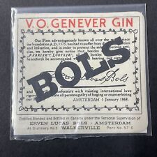 Vintage 1940s BOLS V.O. Genever Gin UNUSED Paper Label Amsterdam Q2057 picture