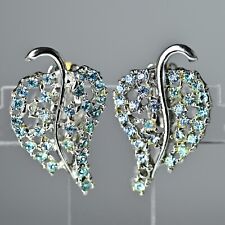 DODDS Original Vintage Signed Crystal Cut Topaz Rhinestone Leaf Estate Earrings picture
