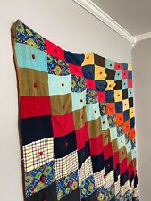 Vintage 60’s Boho Cottage Colorful Patchwork Hand Tied FULL Bed Quilt 79”L x 71W picture