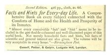 1874 FACTS AND HINTS FOR EVERY-DAY LIFE, 416 pg. book Vintage Print Ad SV2. picture