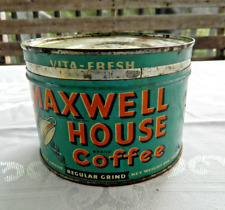 Vintage Maxwell House Coffee 1 lb Tin Can Regular Grind Keywind Advertising 40s picture