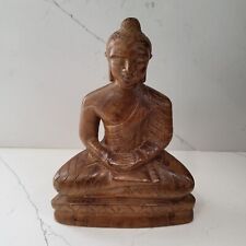Vintage Wooden Meditating Buddha Statue Hand Carved 7.5 Inches picture
