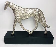 Hammered Wildwood Metal Borzoi Russian Dog Figurine Heavy Wood Base Table Decor picture
