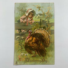 Postcard Thanksgiving Girl Turkey 1911 Posted Lowell Massachusetts MA Tuck 185 picture