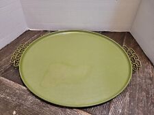 1960’s Green Kyes Moire Glaze Serving Tray Gilt Greek Key Style Handles 14.5