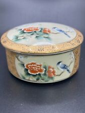 Vtg Ceramic Trinket Jewelry Box with Birds & Flowers Gold 3.5” Japan Art Nouveau picture