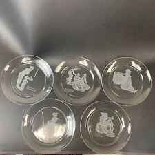Arcoroc France Norman Rockwell Etched Glass Plates Set of 5 ,8” Wall Decor picture