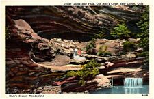 Upper Gorge and Falls Old Man's Cave Near Logan Ohio OH 1940s Chrome Postcard picture