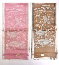 Lot 2 Vintage Linen Cotton Tea Towels Pheasant Bird Ireland Pink Brown NOS picture
