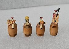 Vintage Miniature Celluloid Musicians on Wooden Barrels Set of 4 Made in Japan picture