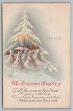 Holiday~Pine Trees & Hay Seasons Greeting Poem~Stecher Vintage Postcard picture