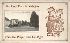RPPC Six Lakes Michigan Main Street Dutch boy girl wooden shoes photo postcard picture
