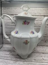 Vtg Polish Tea Pot 9.75” White Sm Flowers Walbrzych Poland Porcelain Teapot RARE picture