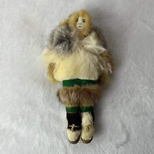Vintage Eskimo Inuit Carved Face and Real Fur and Leather Doll picture
