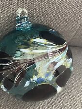 Hand Blown Art Glass Christmas Ornament Witch Ball Sun Catcher Blues  Brown picture