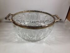 Vintage Italian Glass Salad Serving Bowl Silverplate Bamboo Trim Handles picture