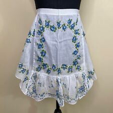 Vintage Handmade Apron Childrens White Blue Flowers Sheer FLAWED as is picture
