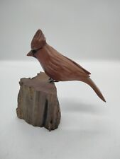 Vintage John Cowden Woodcarving Hand Carved Bird Cardinal on Wood Base picture