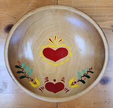 Vintage Munising Footed Wooden Bowl, Maple, Handpainted Hearts, Primitive,... picture