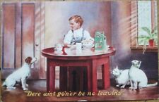 Egg-O-See Cereal 1907 Advertising Postcard, Cat, Dog and Boy Eating picture