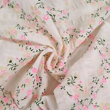 Vintage 50s White Flocked Cotton Fabric 2yd17in Seersucker Pink Floral Print  picture