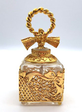 Vtg 1960’s Hollywood Regency Perfume Bottle Gold Filigree LOVE Bows #N-500A picture