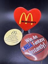 Lot of 3 McDonald's Restaurants Button Pin 60 Second Service Heart NBA Fantasy picture