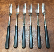 Vintage Stainless Steel Made Japan 3-Prong Black Bakelite Handled Forks Set of 6 picture