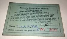 Rare American Collegiate Harvard Cooperative Society Ticket C.1948 Frank Kelly picture