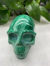 2.26LB TOP Natural malachite quartz hand carved crystal skull reiki healing picture