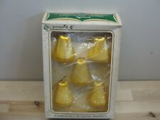 VINTAGE BOX 5 PYRAMID UNBREAKABLE CHRISTMAS ORNAMENTS BELL SHAPE GOLD picture