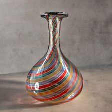 Venetian Art Glass Vase Hand Blown Multicolor Swirl Lines Hand Made In Italy VTG picture