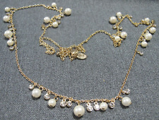 Vintage marked C goldtone metal clear rhinestones & beads dangles long necklace picture
