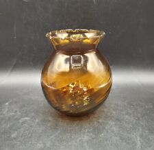 Vtg Hand Blown Swirl Optic Amber Glass Vase picture