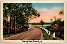 1942 Greetings from Roseville Illinois IL Road View Vintage Posted Postcard picture