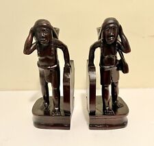 Pair of Beautiful Tribal Hand Carved Bookend Figurines From The Philippines. picture