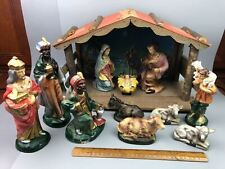 Vintage 11 Piece Paper Mache Painted Nativity Scene Italy picture