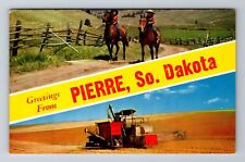 Pierre SD-South Dakota, Banner Greetings, Horseback Riding, Vintage Postcard picture