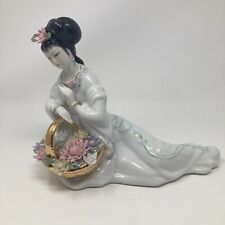 Large Geisha Porcelain Figurine. Approximately 8”Tall, 9” Base. Beautiful picture