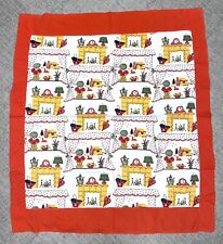 Vintage 50’s MCM Kitschy Tablecloth White Red Multi Color Cabin Theme 39x45.5” picture