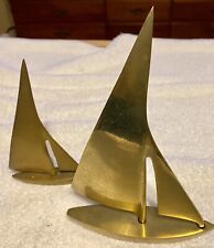 2 Vintage MCM Solid Brass Sailboats, 2 Leonard Silver Mfg. picture