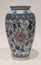 Beautiful Floral Design Vase, Chinoiserie Decor, Blue, Green, Pink on White 9
