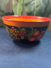Vintage KHOKHLOMA USSR Russian Laquer Painted Wood Bowl Red Black Gold folk Art picture