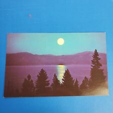Moonlight On Lake Tahoe Postcard Chrome Divided picture