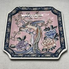 7.5” Vtg ‘30s Square Hand Painted Phoenix Plate Decor Etched Macau Japanese picture
