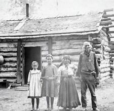 Photo Vintage Family outside of their log cabin, Washington 1905 Reprint picture