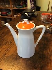 Vintage Lipper & Mann MCM white ceramic  pot coffee pot with orange lid picture