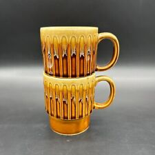 Vintage Mugs Stacking Japan Coffee Cup Yellow Amber Brown Drip Glaze 1970s picture