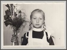 Beautiful young girl Blonde red hair Braids Ginger School uniform Soviet photo picture